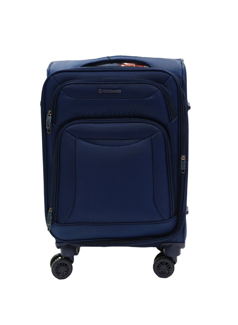 GIORDANO Casablanca Series Carry-on Small Cabin Suitcase Navy Blue, Soft Nylon Lightweight Durable Expandable 4 Wheels Luggage Trolley Bag 20