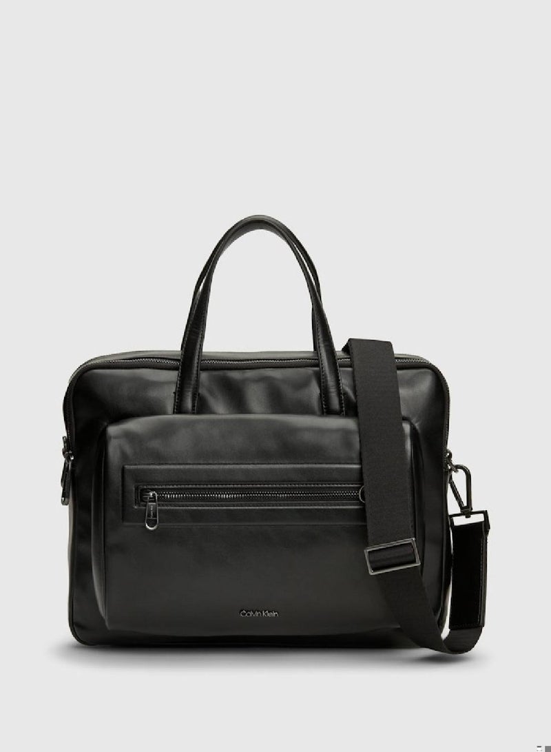 Men's Laptop Bag -  recycled and water-based faux leather exterior, Black