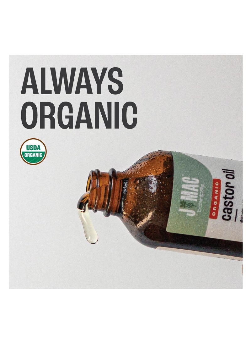 J MAC BOTANICALS Organic Castor Oil Cold Pressed (Glass Bottle, 4 oz, NO DROPPER), pure hexane free castor oil for face, skin, eyelashes
