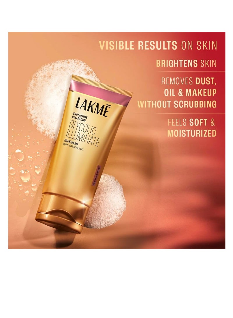 Lakme Glycolic Illuminate Facewash with Glycolic Acid   Glycolic Acid Face Wash for Exfoliating Dull Skin   Gentle Cleanser for Glowing Skin 100gm