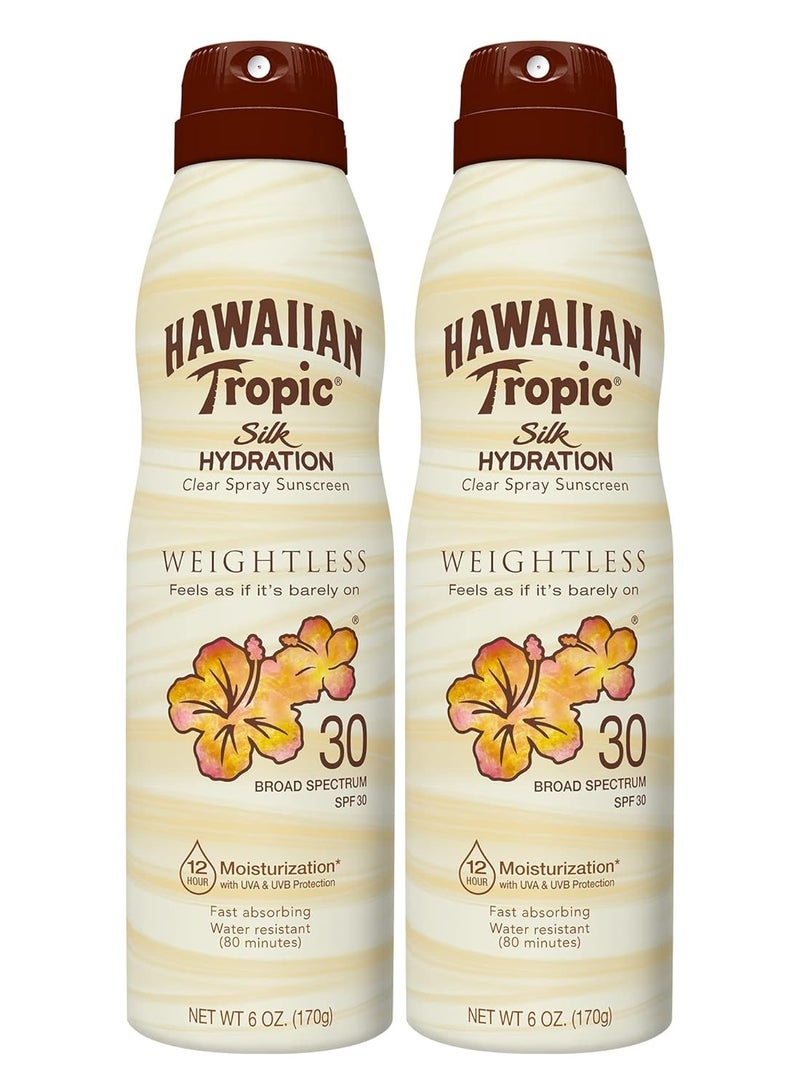 Hawaiian Tropic Weightless Hydration Clear Spray Sunscreen SPF 30, 6oz Twin Pack | Hawaiian Tropic Sunscreen SPF 30, Sunblock, Oxybenzone Free Sunscreen, Spray On Sunscreen Pack, 6oz each