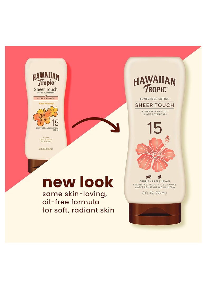 Hawaiian Tropic Sheer Touch Ultra Radiance Lotion Sunscreen SPF 15, 8oz | Hawaiian Tropic Sunscreen SPF 15, Sunblock, Broad Spectrum Sunscreen, Oxybenzone Free Sunscreen, Body Sunscreen, 8oz