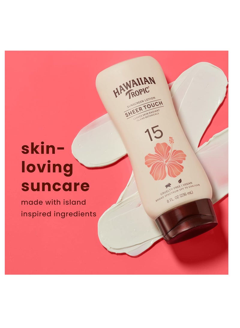 Hawaiian Tropic Sheer Touch Ultra Radiance Lotion Sunscreen SPF 15, 8oz | Hawaiian Tropic Sunscreen SPF 15, Sunblock, Broad Spectrum Sunscreen, Oxybenzone Free Sunscreen, Body Sunscreen, 8oz