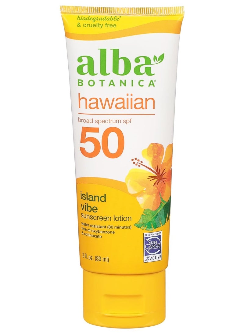 Alba Botanica Sunscreen Lotion, SPF 50, Island Vibe, 3 Oz