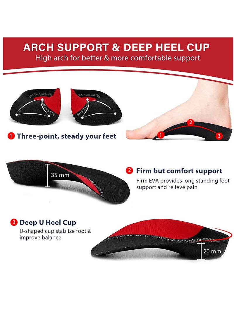 Plantar Fasciitis Arch Support Insole For Men Women And Children 3/4 Length Orthopedic Insole For High Arch Flat Foot Hyperpronation Heel Pain Relief Heel Pad Size M6.5-8.5/W7.5- 9.5