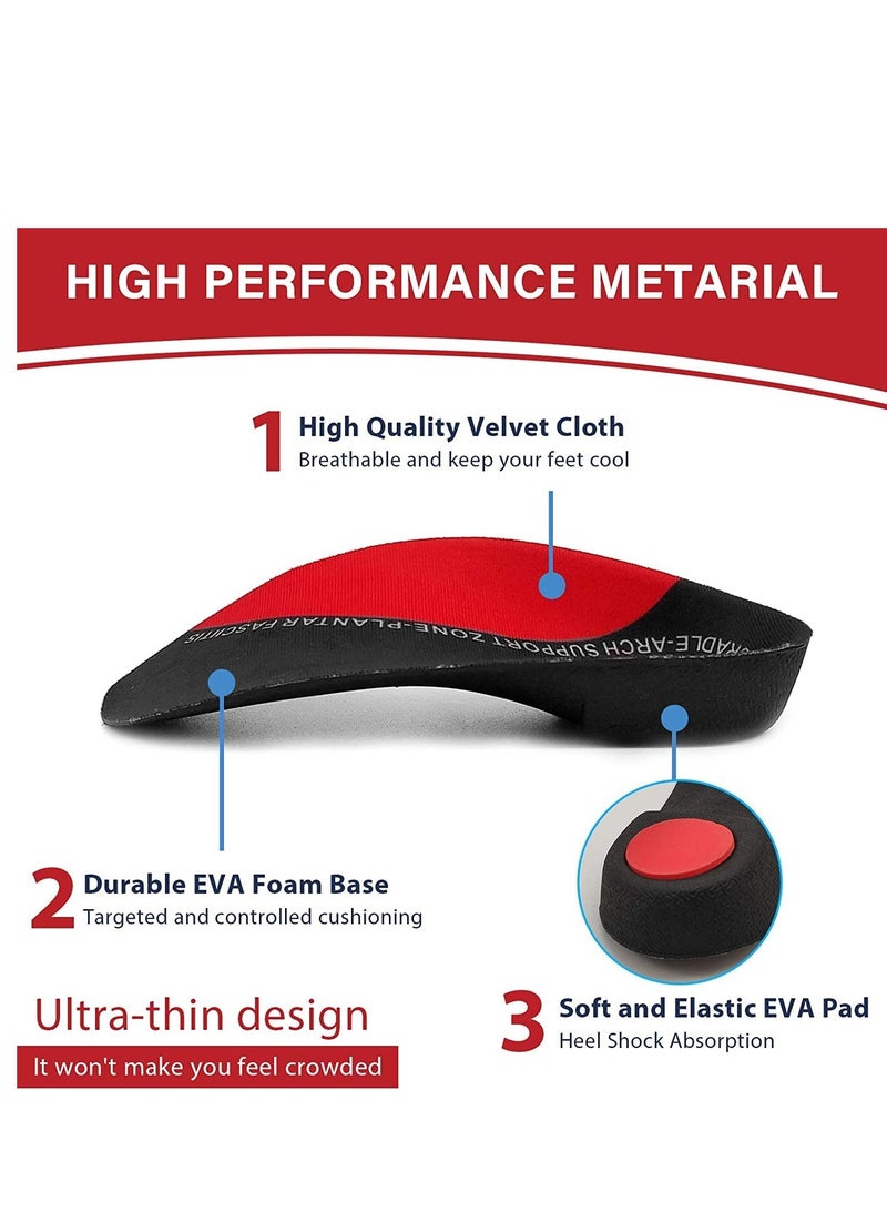 Plantar Fasciitis Arch Support Insole For Men Women And Children 3/4 Length Orthopedic Insole For High Arch Flat Foot Hyperpronation Heel Pain Relief Heel Pad Size M6.5-8.5/W7.5- 9.5