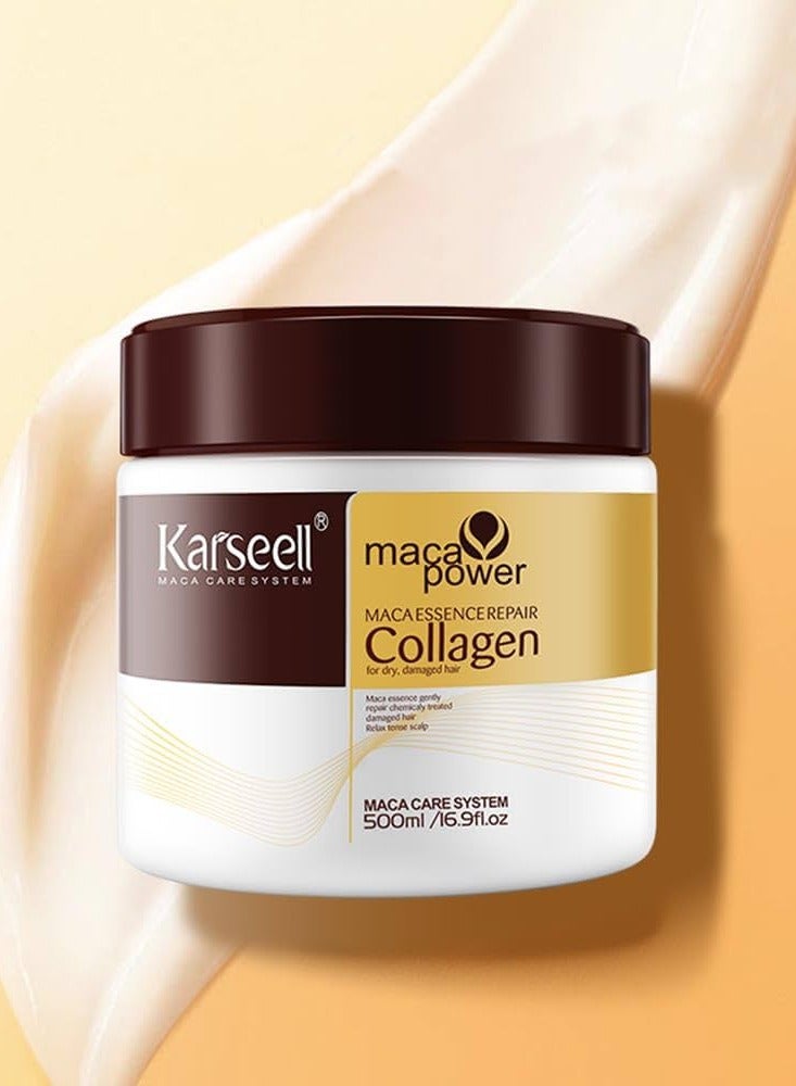 Karseell Collagen Hair Treatment Deep Repair Conditioning Argan Oil Collagen Hair Mask Essence for Dry Damaged Hair All Hair Types 500ml