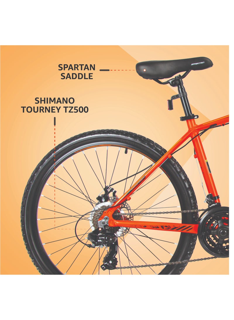 Spartan 26 Inch Master MTB Mountain Bike - Alloy Frame | Front Suspension Fork, Wanda Tires | Mechanical Disc Brakes | Shimano Tourney Derailleurs & Shifters - Orange