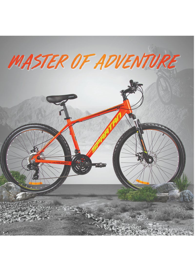 Spartan 26 Inch Master MTB Mountain Bike - Alloy Frame | Front Suspension Fork, Wanda Tires | Mechanical Disc Brakes | Shimano Tourney Derailleurs & Shifters - Orange