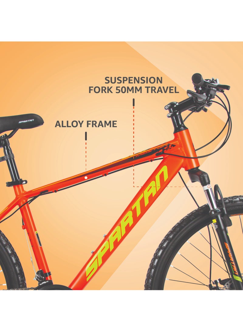 Spartan 26 Inch Master MTB Mountain Bike - Alloy Frame | Front Suspension Fork, Wanda Tires | Mechanical Disc Brakes | Shimano Tourney Derailleurs & Shifters - Orange