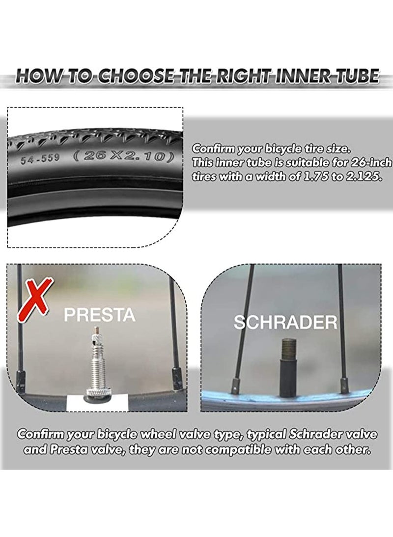 KASTWAVE Bike Inner Tube 26 x 1.75/2.125 Inch Bicycle Inner Tubes Rubber Replacement Bike Interior Tire Valve Road MTB Bike Tube with 2 Tire Levers, 2 Pack