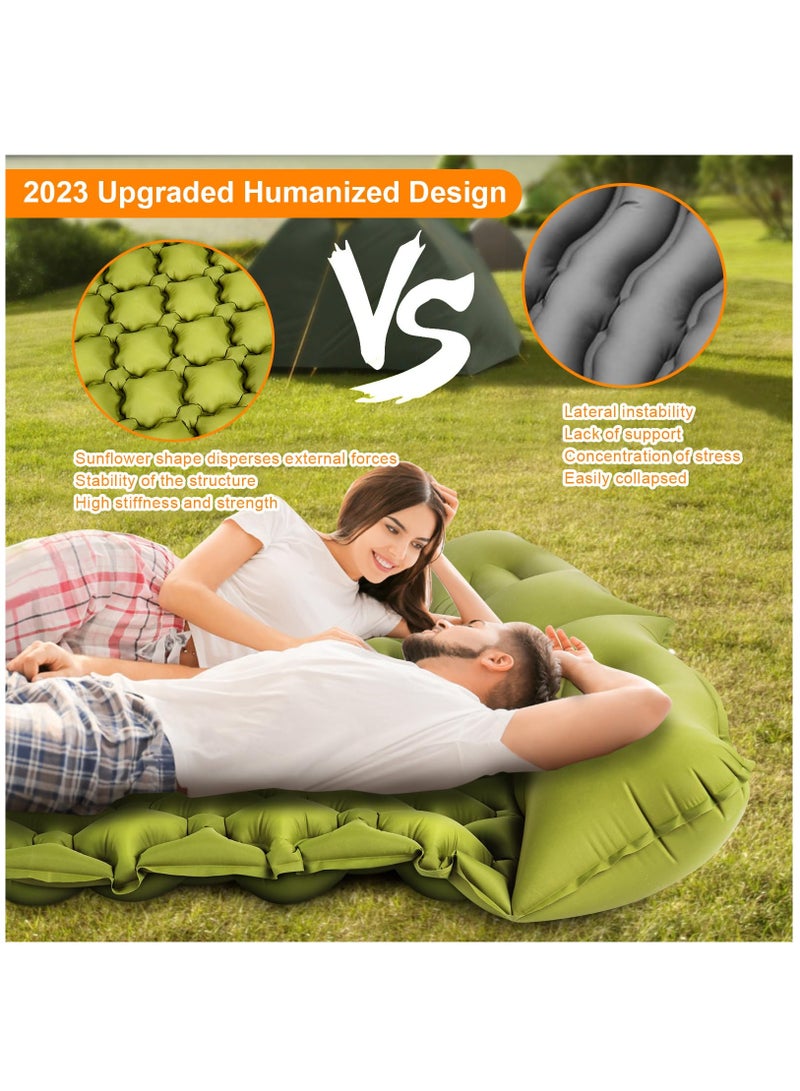 Camping Sleeping Pad, Ultralight Self Inflating Camping Pad 2 Person with Pillow Built-in Foot Pump for Camping, Hiking - Airpad, Carry Bag
