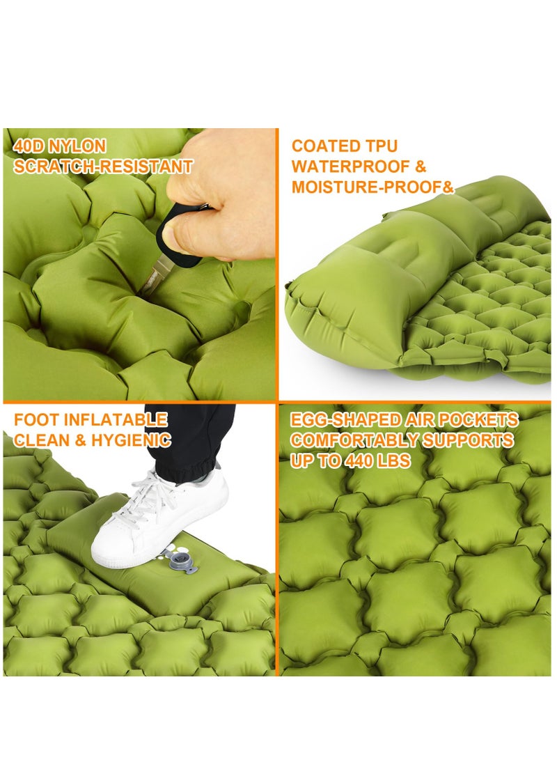 Camping Sleeping Pad, Ultralight Self Inflating Camping Pad 2 Person with Pillow Built-in Foot Pump for Camping, Hiking - Airpad, Carry Bag