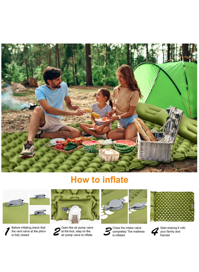 Camping Sleeping Pad, Ultralight Self Inflating Camping Pad 2 Person with Pillow Built-in Foot Pump for Camping, Hiking - Airpad, Carry Bag