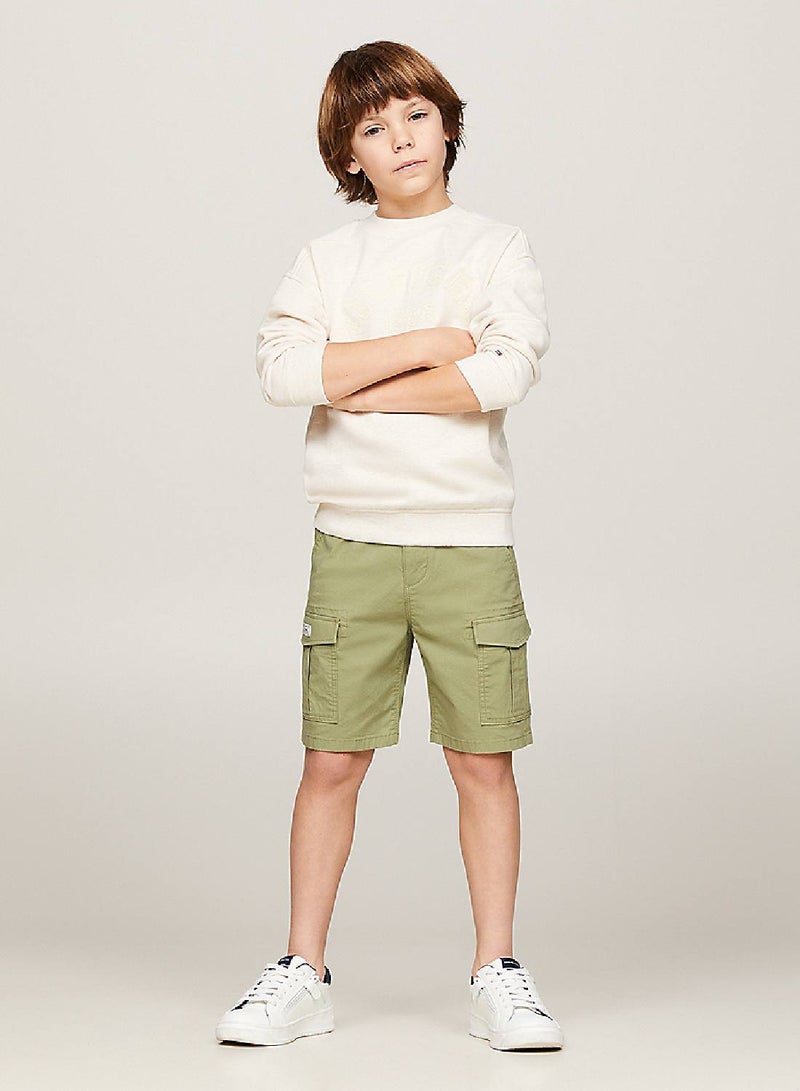 Boys' Hilfiger Monotype Straight Cargo Shorts -  Stretch organic cotton, Green