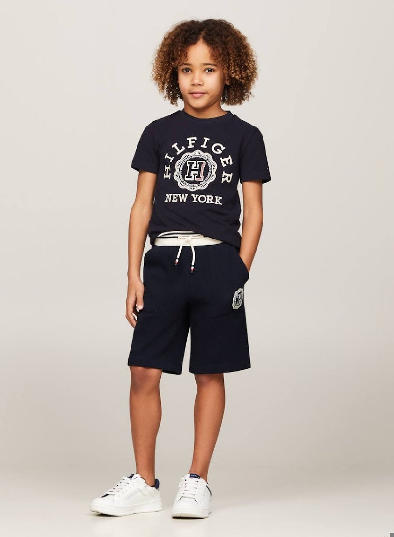 Boys' Hilfiger Monotype Archive Crest Logo Sweat Shorts -  Stretch cotton blend, Blue