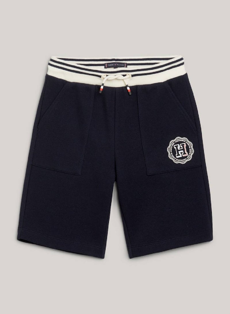 Boys' Hilfiger Monotype Archive Crest Logo Sweat Shorts -  Stretch cotton blend, Blue