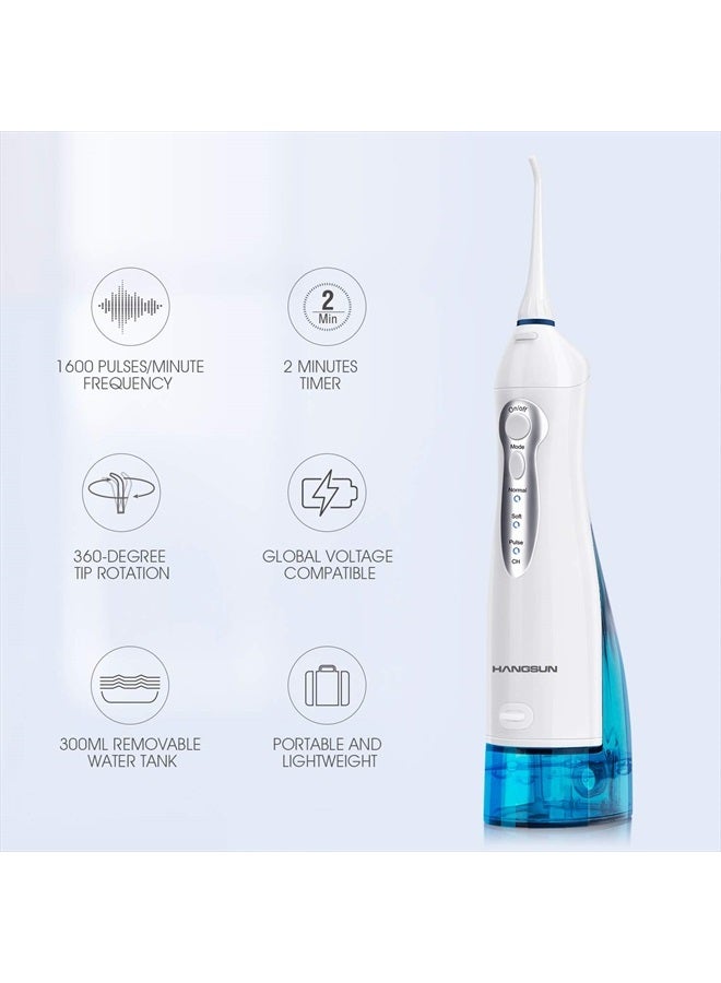 Hangsun Water Flosser Professional Cordless Rechargeable Dental Oral Irrigator Water Jet for Teeth Braces Care with 8 Jet Tips for Travel and Home Use