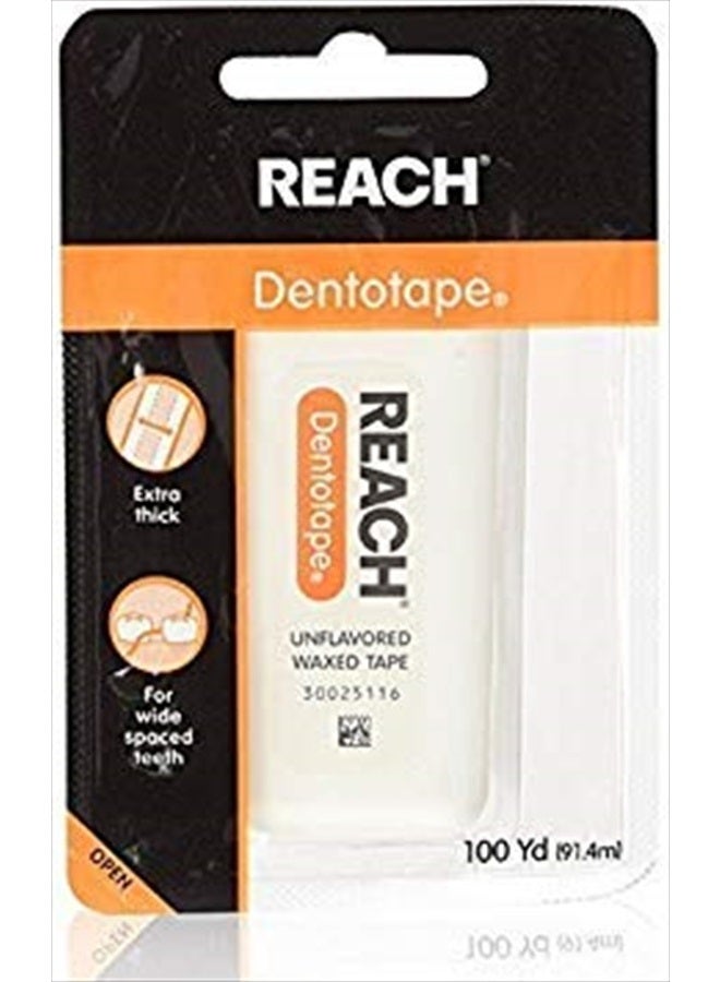 Dentotape Waxed Dental Floss with Extra Wide Cleaning Surface for Large Spaces between Teeth, Unflavored, 100 Yards (Pack of 6)