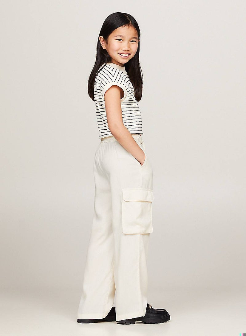 Girls' Essential Satin Cargo Trousers -  Tencel™ sateen, Beige
