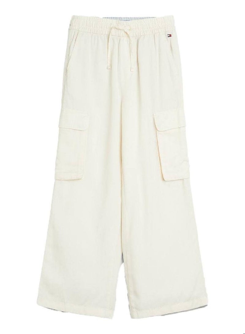 Girls' Essential Satin Cargo Trousers -  Tencel™ sateen, Beige