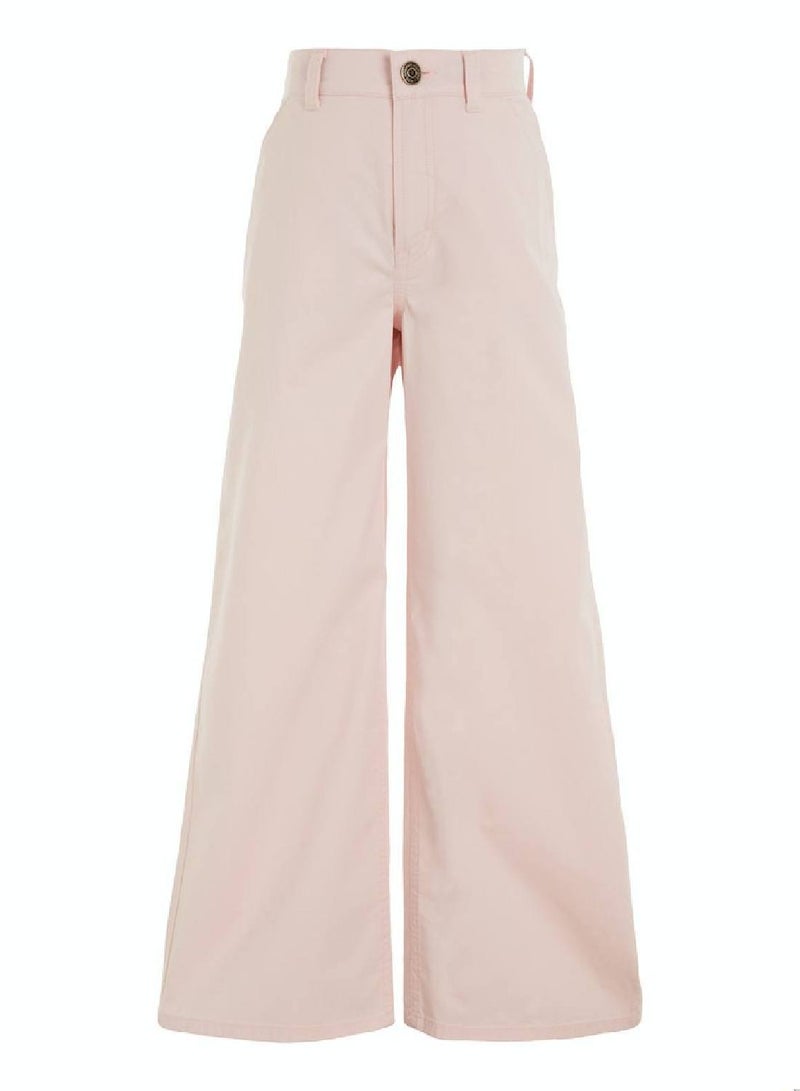 Girls' Essential Wide Leg Chino Trousers -  Stretch organic cotton, Pink