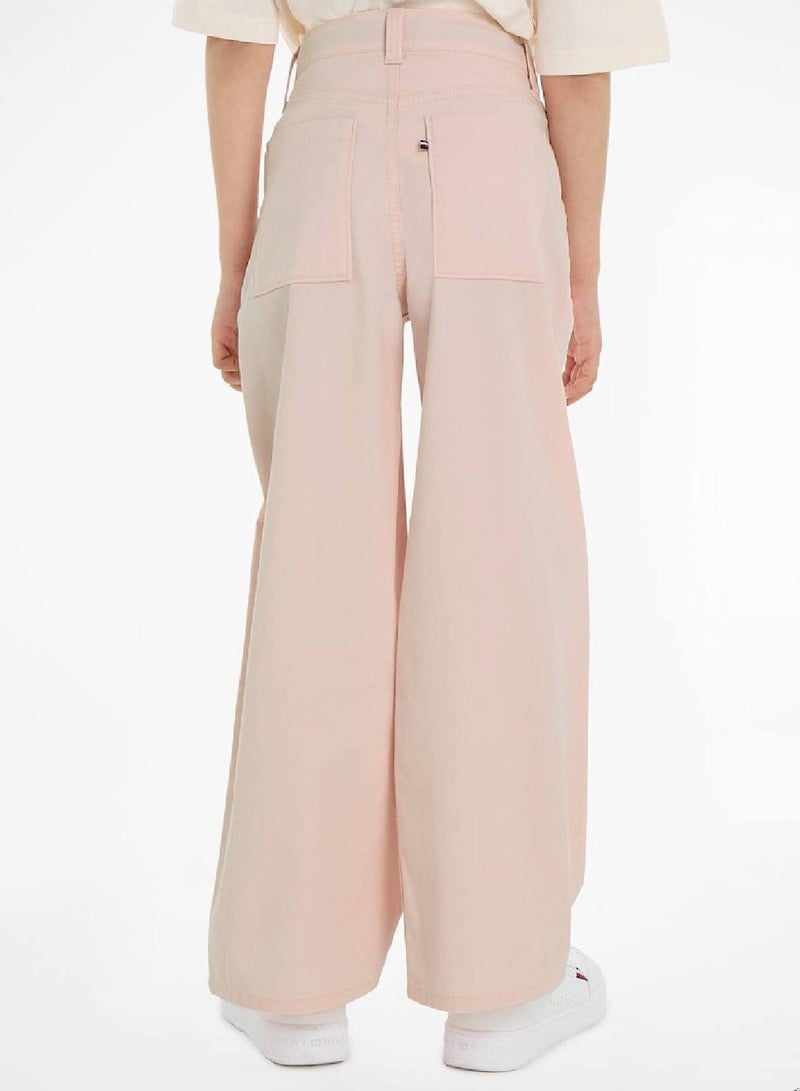 Girls' Essential Wide Leg Chino Trousers -  Stretch organic cotton, Pink