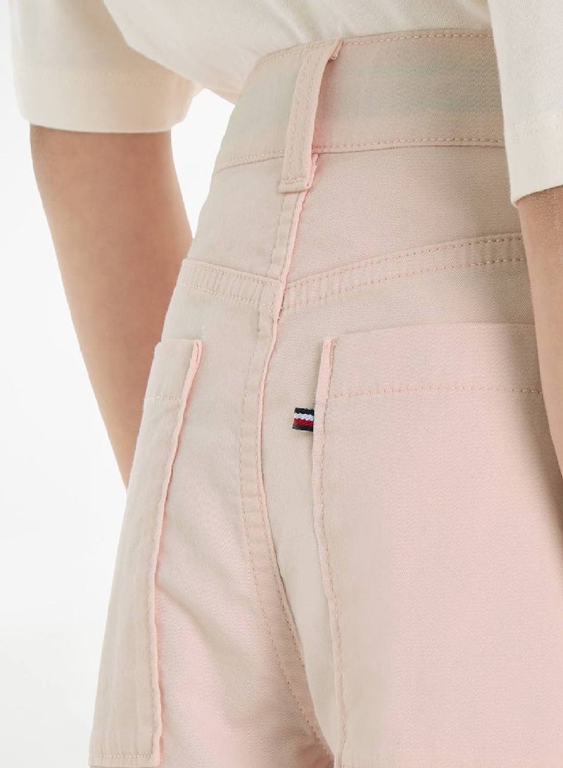 Girls' Essential Wide Leg Chino Trousers -  Stretch organic cotton, Pink