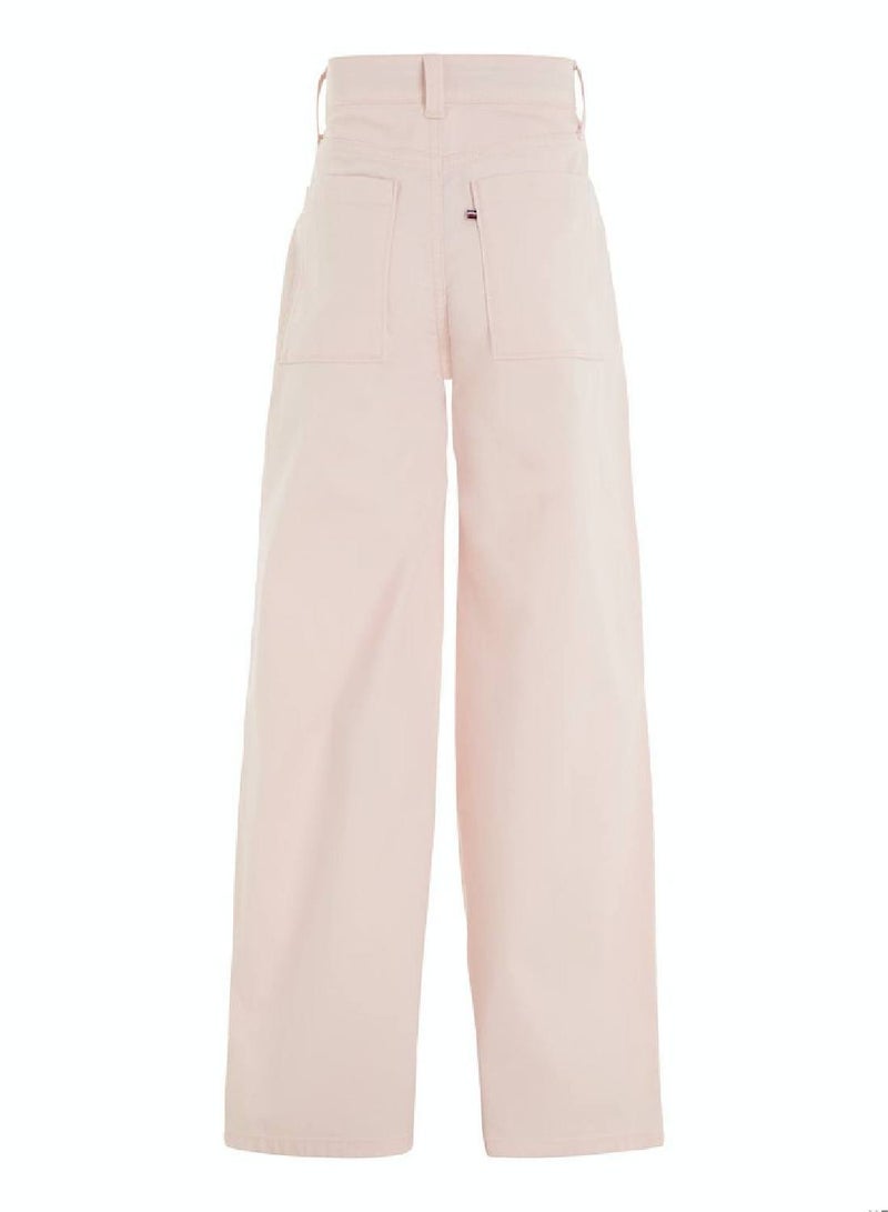 Girls' Essential Wide Leg Chino Trousers -  Stretch organic cotton, Pink