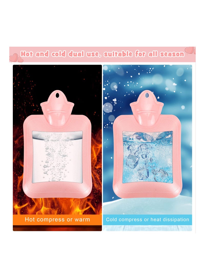 2 Pack Hot Water Bottle with Plush Soft Cover, 500ML Small Cold Mini Natural Rubber Filled Heating Lovely and Reusable Bag for Women Seniors Children