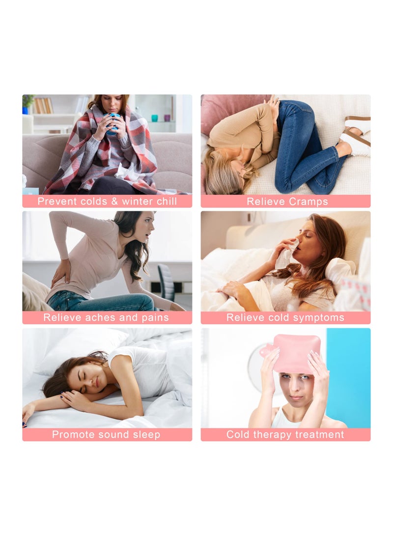2 Pack Hot Water Bottle with Plush Soft Cover, 500ML Small Cold Mini Natural Rubber Filled Heating Lovely and Reusable Bag for Women Seniors Children