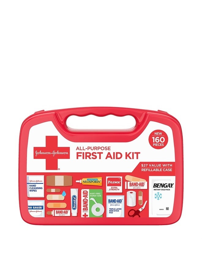 All-Purpose Portable Compact First Aid Kit for Minor Cuts, Scrapes, Sprains & Burns, Ideal for Home, Car, Travel, Camping and Outdoor Emergencies, 160 pieces