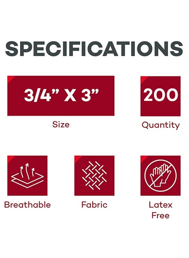 Fabric Flexible Adhesive Bandages – 100 Count (2 Pack) Bandages with Non-Stick Pad, Latex Free, Wound Care for First Aid Kit, 3