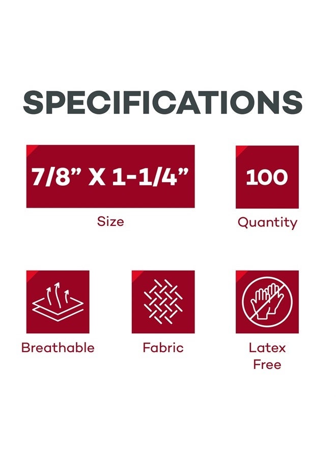 Fabric Oval Flexible Adhesive Bandages – 100 Count (1 Pack) Bandages with Non-Stick Pad, Latex Free, Wound Care for First Aid Kit, 7/8