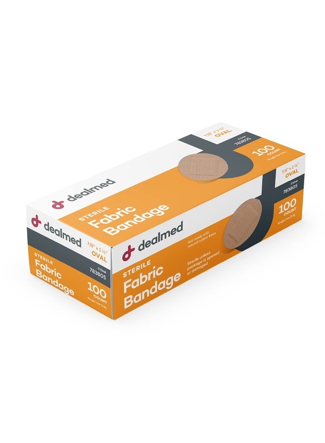 Fabric Oval Flexible Adhesive Bandages – 100 Count (1 Pack) Bandages with Non-Stick Pad, Latex Free, Wound Care for First Aid Kit, 7/8