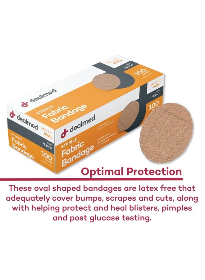 Fabric Oval Flexible Adhesive Bandages – 100 Count (1 Pack) Bandages with Non-Stick Pad, Latex Free, Wound Care for First Aid Kit, 7/8