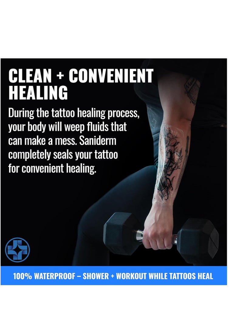 Saniderm Tattoo Aftercare Bandage 3 Sheets (Large Pack, 8 in x 10 in) – Convenient, Faster Tattoo Healing and Protection – Sterile, Waterproof, and Latex-Free