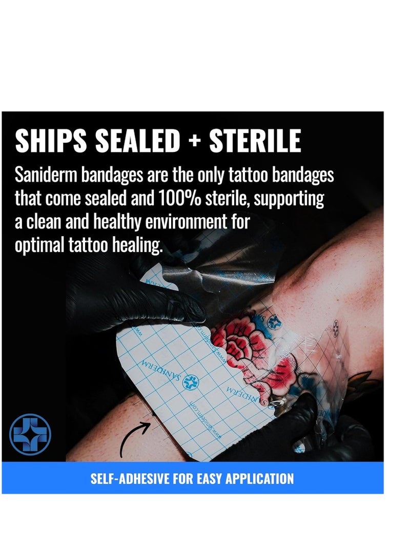 Saniderm Tattoo Aftercare Bandage 3 Sheets (Large Pack, 8 in x 10 in) – Convenient, Faster Tattoo Healing and Protection – Sterile, Waterproof, and Latex-Free