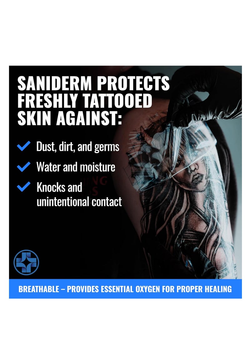 Saniderm Tattoo Aftercare Bandage 3 Sheets (Large Pack, 8 in x 10 in) – Convenient, Faster Tattoo Healing and Protection – Sterile, Waterproof, and Latex-Free