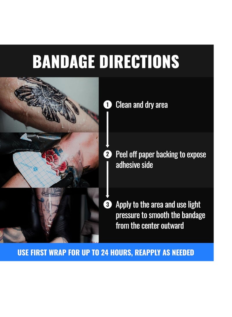 Saniderm Tattoo Aftercare Bandage 3 Sheets (Large Pack, 8 in x 10 in) – Convenient, Faster Tattoo Healing and Protection – Sterile, Waterproof, and Latex-Free