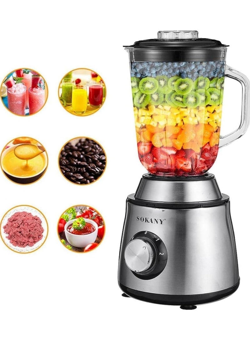 2 in 1 Smoothie Blender/Grinder, 2 Speed, 1.5L Blender Mixer with 0.3L Jar for Grinding, Ice Crush Function, Stainless Steel Blade (SK-155)