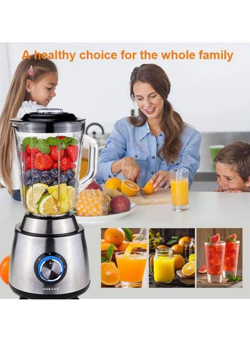 2 in 1 Smoothie Blender/Grinder, 2 Speed, 1.5L Blender Mixer with 0.3L Jar for Grinding, Ice Crush Function, Stainless Steel Blade (SK-155)