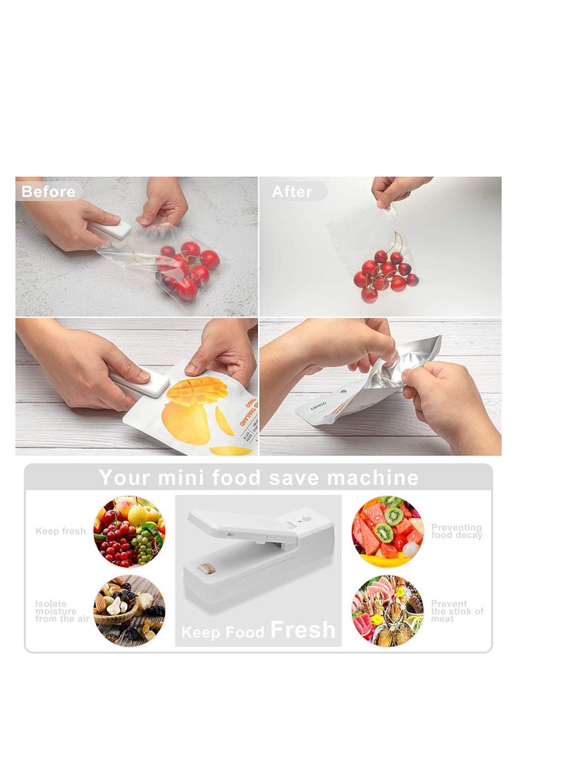 Mini Bag Sealer - 2 in 1 Portable Handheld Vacuum Heat Sealers & Cutter - Sealing Machine for Plastic Bags Storage Snack Cookies Freshness Kitchen Food (White)