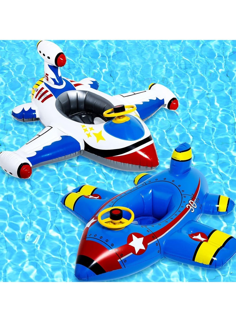 2 Pack Baby Swim Float,Inflatable Baby Swimming Float,Airplane Infant Pool Float,Airplane Shape Swimming Ring,Cartoon Design Swim Float,Children Inflatable Swimming Ring for 1-6 years old （Blue+White）