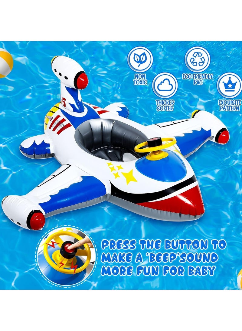 2 Pack Baby Swim Float,Inflatable Baby Swimming Float,Airplane Infant Pool Float,Airplane Shape Swimming Ring,Cartoon Design Swim Float,Children Inflatable Swimming Ring for 1-6 years old （Blue+White）