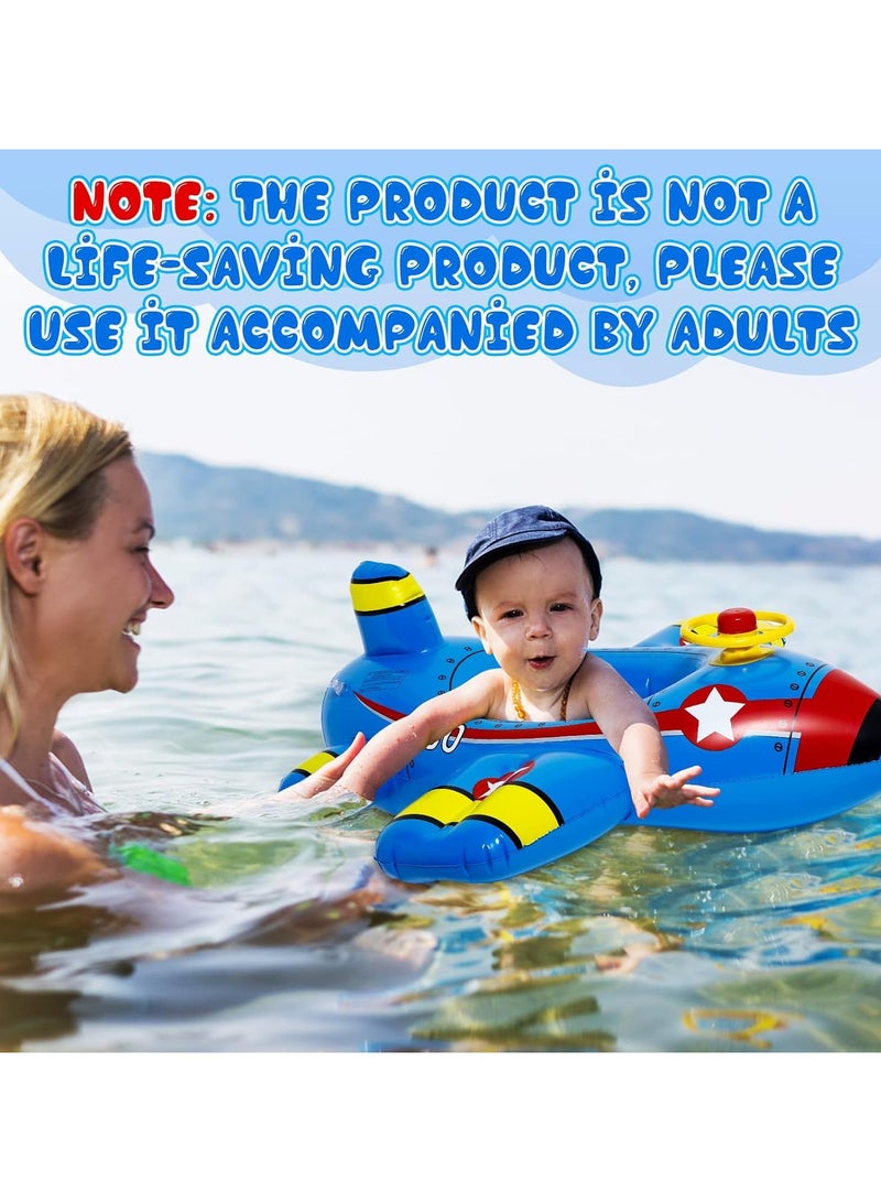 2 Pack Baby Swim Float,Inflatable Baby Swimming Float,Airplane Infant Pool Float,Airplane Shape Swimming Ring,Cartoon Design Swim Float,Children Inflatable Swimming Ring for 1-6 years old （Blue+White）