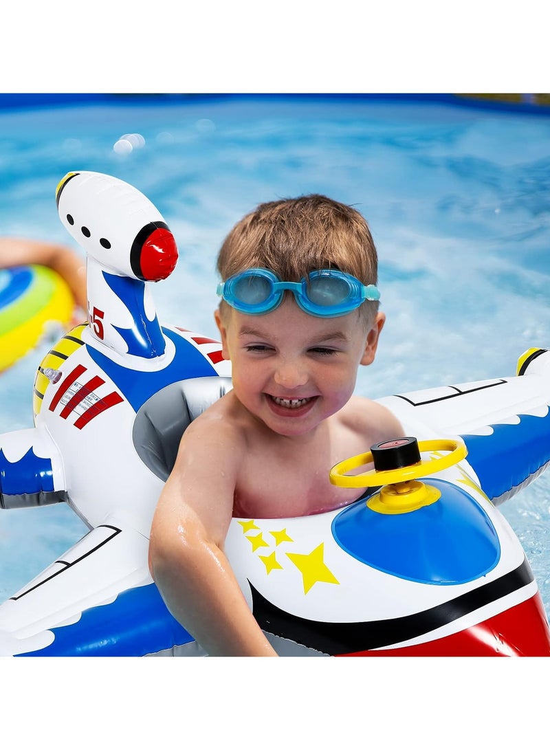 2 Pack Baby Swim Float,Inflatable Baby Swimming Float,Airplane Infant Pool Float,Airplane Shape Swimming Ring,Cartoon Design Swim Float,Children Inflatable Swimming Ring for 1-6 years old （Blue+White）
