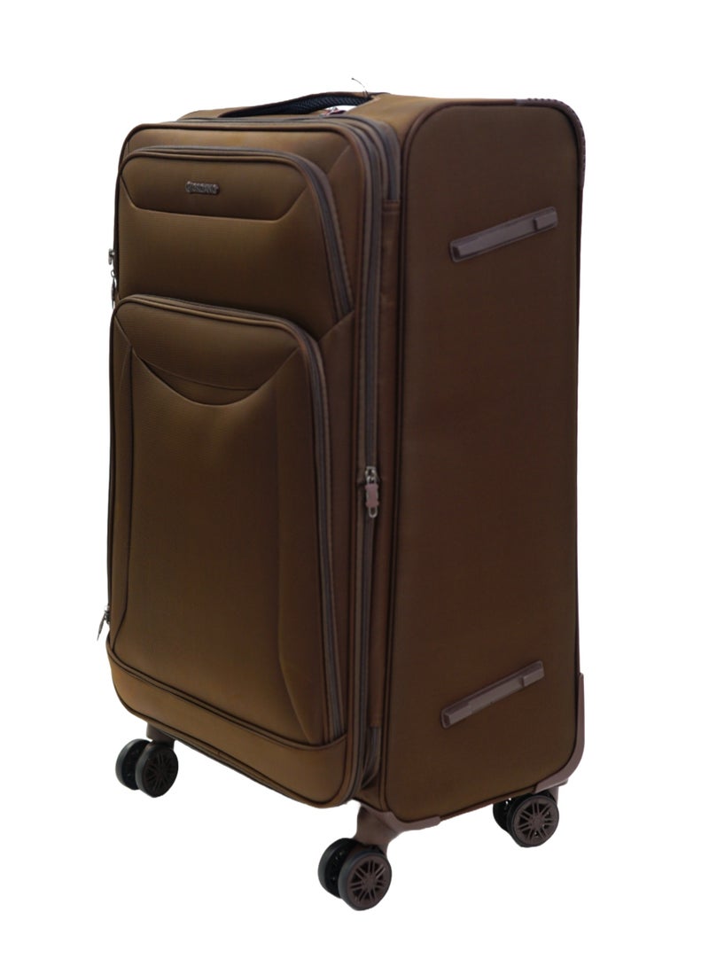 GIORDANO Casablanca Series Check-In Large Suitcase Brown, Soft Nylon Lightweight Durable Expandable 4 Wheels Luggage Trolley Bag 28