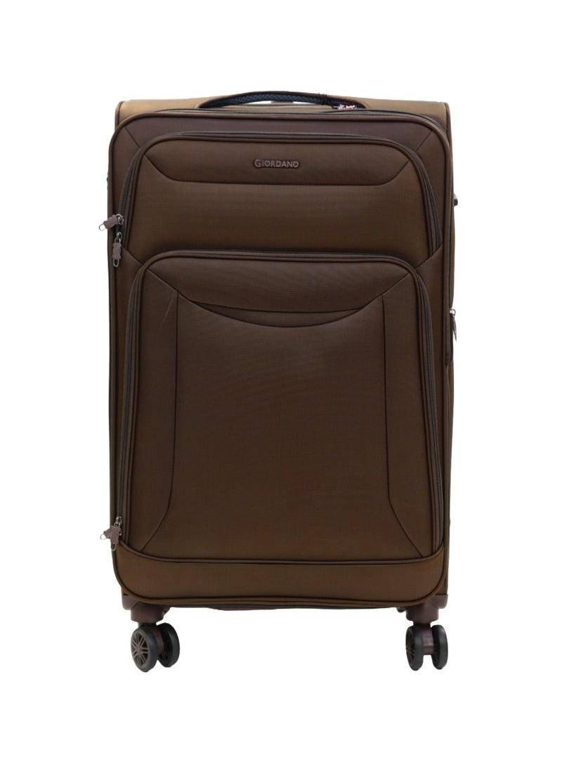 GIORDANO Casablanca Series Check-In Large Suitcase Brown, Soft Nylon Lightweight Durable Expandable 4 Wheels Luggage Trolley Bag 28