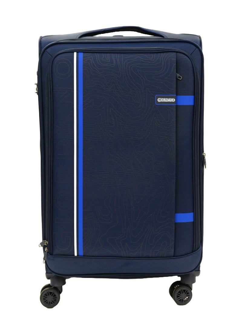 GIORDANO Jodo Series Check-In Large Suitcase Navy Blue, Soft Nylon Lightweight Durable Expandable 4 Wheels Luggage Trolley Bag 28